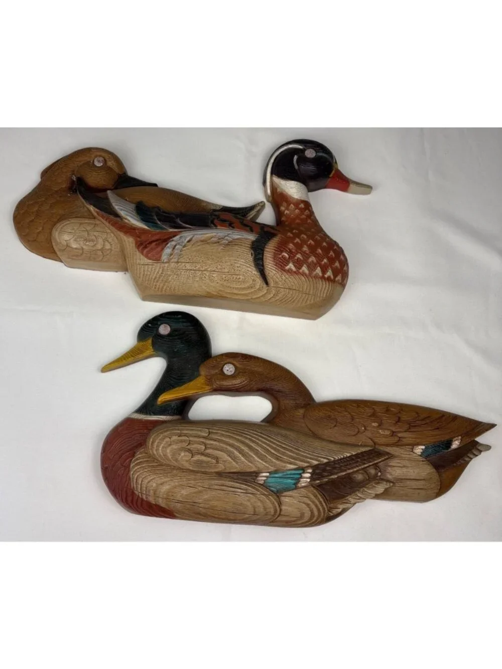 Burwood Resin Mallard Duck Wall Hanging Decor Pair Vtg